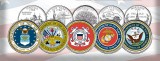 Colorized US Armed Services 5 Coin Statehood Quarter Set