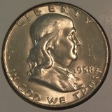 1958 Silver Proof Franklin Half Dollar - Actual Coin Pictured