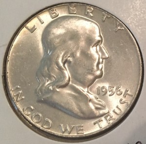 1956 Silver Brilliant Uncirculated Franklin Half Dollar - Actual Coin Pictured